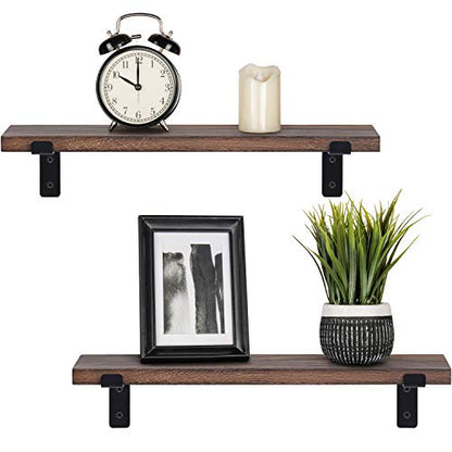 Mkono Floating Shelves Wall Mounted Rustic Wood Wall Shelf Modern Storage Shelving with L Brackets for Home Decor Bathroom Bedroom Living Room - WoodArtSupply