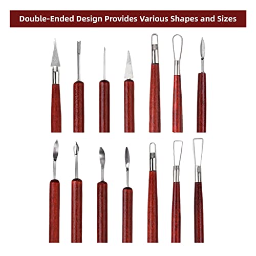 Blisstime 18PCS Clay Sculpting Tools, Basic Clay Pottery Carving Tool Kit with Wooden Handles and Tool Bag Blisstime