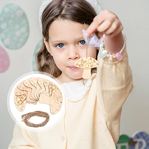 FOMIYES Crafts 50 Sets of Wooden Mushroom Cutouts Unfinished Wood Shapes Slices Blank Wood Embellishments with Rope for DIY Projects Home Decor FOMIYES