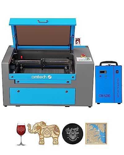 OMTech 50W CO2 Laser Engraver with LightBurn Water Chiller, 12"x20" Laser Engraving Cutting Machine with Ruida Control Panel 2 Way Pass Air Assist, - WoodArtSupply