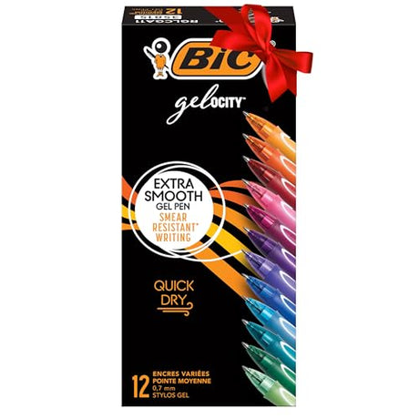 BIC Gel-ocity Quick Dry Assorted Colors Gel Pens (RGLCGA11-AST), Medium Point (0.7mm), 12-Count Pack, Retractable Gel Pens With Comfortable Full Grip BIC