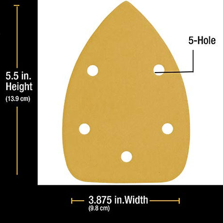 Dura-Gold Premium Mouse Detail Sander Sandpaper Sanding Sheets - 180 Grit (Box of 24) - 5 Hole Pattern Hook & Loop Triangle Mouse Discs - Woodworking Dura-Gold