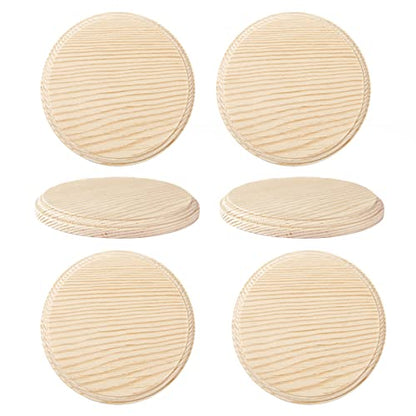 Dorhui 6Pcs Round Wooden Plaques, Unfinished Wood Plaque with Stand Round Wooden Base for Craft Projects and DIY Home Decoration