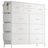 Lulive White Dresser for Bedroom with 10 Drawers, Chest of Drawers with Side Pockets and Hooks, PU Storage Dresser, Organizer Unit for Living Room, Lulive