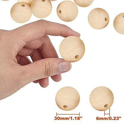 WLIANG 60 Pcs 30mm Natural Wood Beads, Unfinished Round Wooden Beads, Wooden Ball Spacer Loose Beads, for Garland Farmhouse Decor, Bracelet Necklace - WoodArtSupply