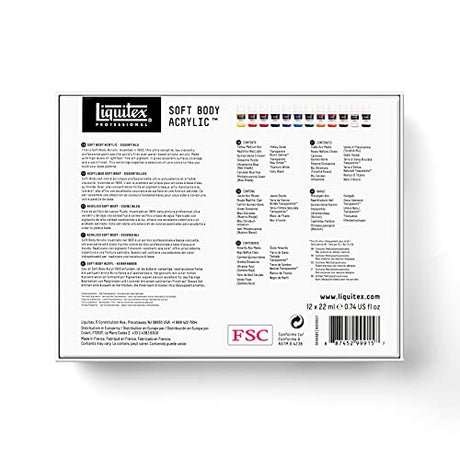 Liquitex Professional Soft Body Acrylic Paint, 12 x 22ml (0.74-oz), Essentials Set Liquitex