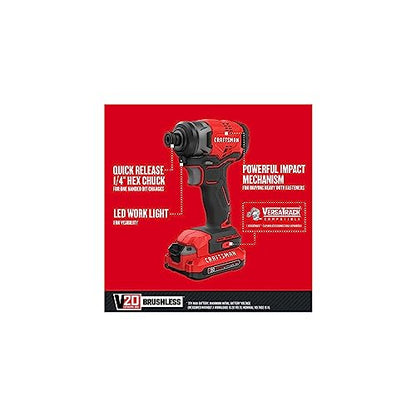 CRAFTSMAN V20 Cordless Impact Driver Kit, 1/4 inch, Battery and Charger Included (CMCF810C1)