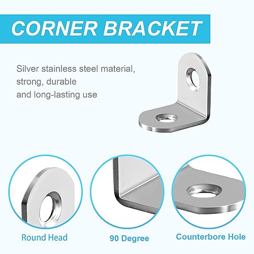 50 Pcs L Bracket Corner Brace MONKIPAER Metal Corner bracket 90 Degree Angle Stainless Steel Bracket with 100 Pcs Screws for securing wooden frames Monkipaer