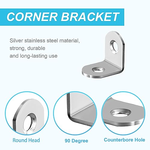 50 Pcs L Bracket Corner Brace MONKIPAER Metal Corner bracket 90 Degree Angle Stainless Steel Bracket with 100 Pcs Screws for securing wooden frames