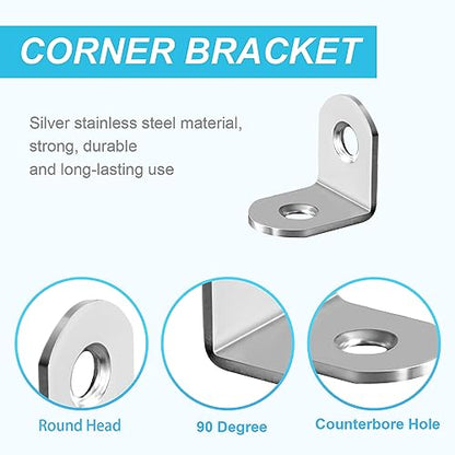 50 Pcs L Bracket Corner Brace MONKIPAER Metal Corner bracket 90 Degree Angle Stainless Steel Bracket with 100 Pcs Screws for securing wooden frames - WoodArtSupply