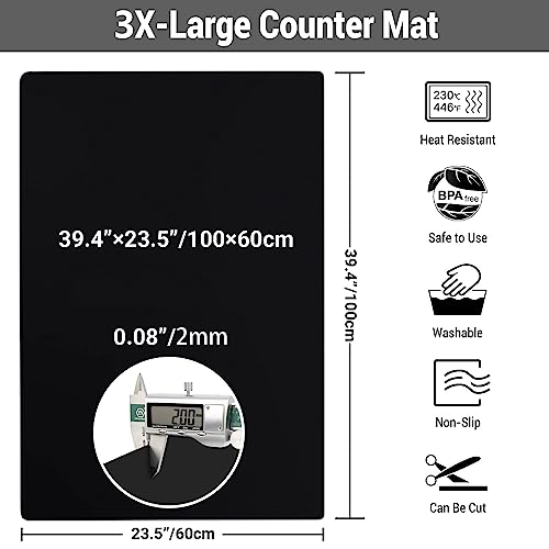 Ewen Extra Large Silicone Mat - 39.4X23.5 Inches 2MM Thick Heat Resistant Placemats, Workbench Countertop Protector Mat Hot Pads for Coffee Maker, Ewen