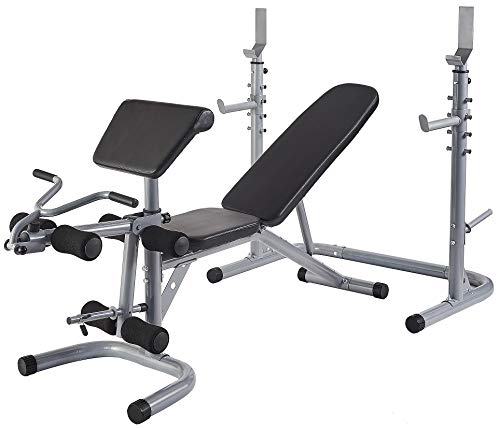 BalanceFrom RS 60 Multifunctional Workout Station Adjustable Olympic Workout Bench with Squat Rack, Leg Extension, Preacher Curl, and Weight Storage, - WoodArtSupply