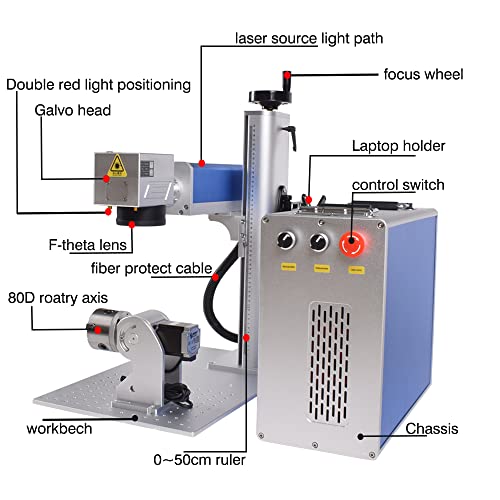 50W Fiber Laser Engraver JPT Raycus QB MAX 30W 50W Fiber Marking Machine with 80mm Rotary Axis Metal Laser Engraving Machine with Red Dot Pointer