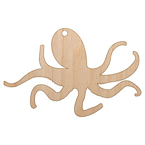 Octopus Solid Unfinished Craft Wood Holiday Christmas Tree DIY Pre-Drilled Ornament Sniggle Sloth