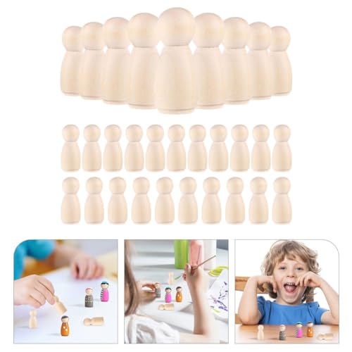 Tofficu 30pcs Unfinished Wooden Peg Dolls, Mini Wooden Peg People 35mm Wooden People Figures for DIY Painting Tofficu