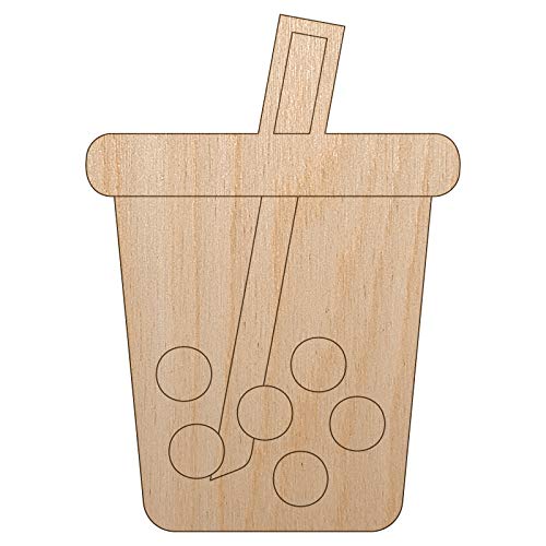 Boba Bubble Milk Tea Unfinished Wood Shape Piece Cutout for DIY Craft Projects - 1/8 Inch Thick - 4.70 Inch Size Sniggle Sloth