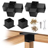Kinchoix 6x6 Woodworks Pergola Brackets Kit, 4-Way Corner Extension Brackets, Black Powder Coated, 6x6 Metal Brackets for Wood Beams, Fence, Shed and Kinchoix