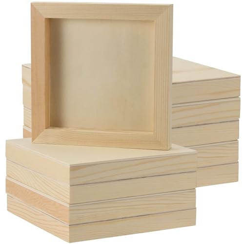 ZOENHOU 10 PCS 8 x 8 Inch Wood Canvas Boards, Unfinished Square Wood Canvas, Cradled Wood Panels for Painting, Pouring Art, Crafts ZOENHOU