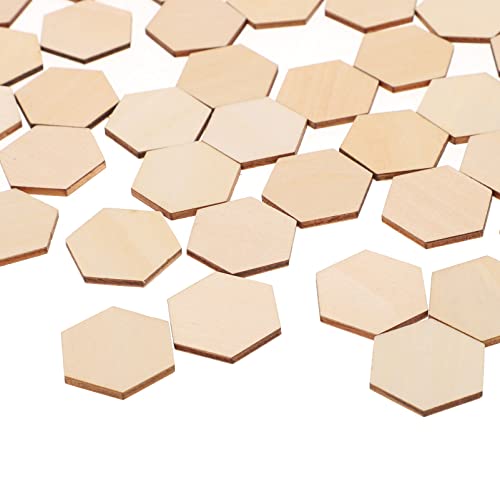 MAGICLULU 100PC Unfinished Wood Hexagon Pieces Unfinished Wood Cutout Hexagon Hexagon Blank Unfinished Wood Slices for Craft DIY Projects 3CM