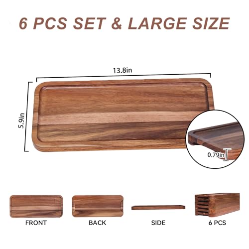 Wood Serving Tray Wooden Platter - 14x6 inch Rustic Wood Party Platters Kitchen Platter Shallow Tray Wooden Narrow Tray With Lip Wood Serving Platter NICEPRING