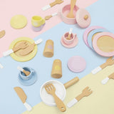 Frogprin 30 PCS Wooden Toy Plates and Dishes for Kids, Play Kitchen Accessories Set, Pretend Play Food Sets for Children Kitchen, Montessori Toys for Frogprin