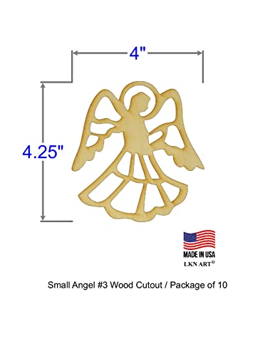 Unfinished Angel #3 Wood Cut Out Available in a Variety of Sizes and Thicknesses (1/4” Thickness, Small 4" x 4.25" (Package of 10)) - WoodArtSupply