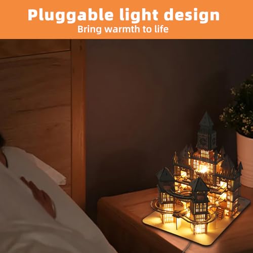 3D Wooden Puzzles Adults Teens, Castle Wooden Puzzle Building Kit LED Lights Music Box Rolling Beads Brain Teaser Puzzles, Retro Castle Puzzles SANCOOMEER