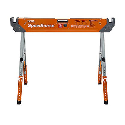 Bora Portamate Speedhorse XT Sawhorse Pair- Two pack, 30-36 inch height adjustable Legs, Metal Top for 2x4, Heavy Duty Pro Bench Saw Horse for
