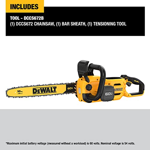 DEWALT 60V MAX Cordless Chainsaw, 18 in., Tool Only (DCCS672B)