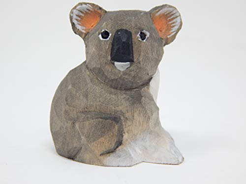 Koala Bear - Small Wooden Figurine - Baby Australian Marsupial Wombat Carving Handmade Decoration Miniature Small Animals Little Art Statue Cake Selsela
