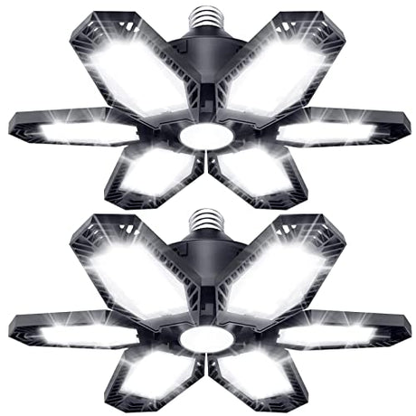 TANBABY 2 Pack LED Garage Lights, 30000LM Deformable Best Garage Light Ceiling LED Shop Lights, 150W E26/E27 LED Light Garage Lighting with 6+1 TANBABY