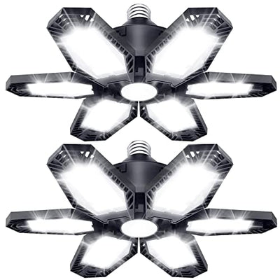 TANBABY 2 Pack LED Garage Lights, 30000LM Deformable Best Garage Light Ceiling LED Shop Lights, 150W E26/E27 LED Light Garage Lighting with 6+1