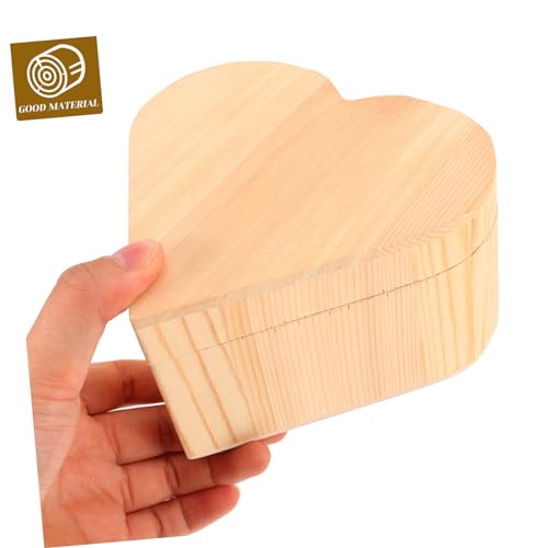 VOSAREA Box Wooden Heart Box Jewelry Cases Heart Jewelry Container Unfinished Treasure Chest Wooden Jewelry Holder Wood Heart Case Small Gift VOSAREA