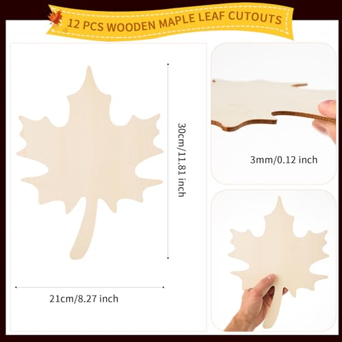 12 Pcs Wood Maple Leaf Cutouts Unfinished Wood Maple Leaves Cutout Blank Fall Leaf Wood Slices Wood Thanksgiving Signs Ornaments for DIY Door Hanger