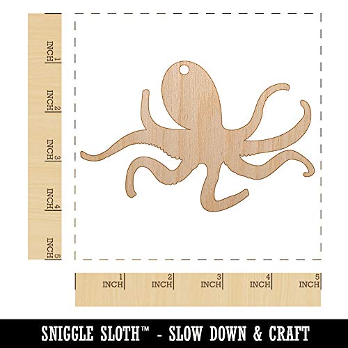 Octopus Solid Unfinished Craft Wood Holiday Christmas Tree DIY Pre-Drilled Ornament Sniggle Sloth