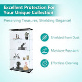 Dolonm Glass Display Cabinet 4 Shelves with 2 Doors, 5mm Tempered Glass Curio Cabinet, Floor Standing Curio Bookshelf, Glass Display Case for Living Dolonm