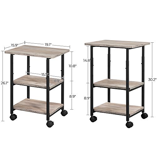 VASAGLE Industrial Printer Stand, 3-Tier Machine Cart with Wheels and Adjustable Table Top, Heavy Duty Storage Rack for Office and Home, Greige and - WoodArtSupply