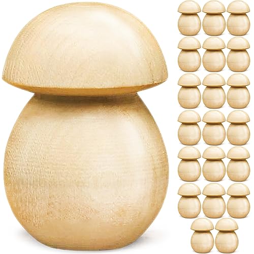 Set of 20 Unpainted Wooden Mushroom Craft Blanks - DIY Creative Kit - Natural Wood for Painting, Engraving, and Decorating - Home Decor Unfinished