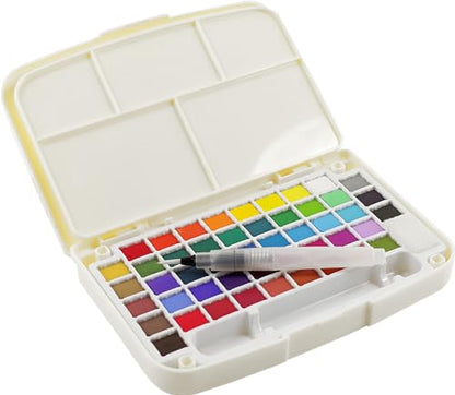 Artist's Watercolor Field Kit (48 high pigment colors, water brush, sponge, and palette)