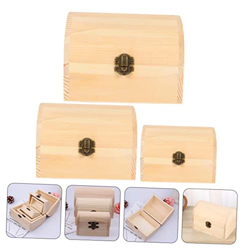 TEHAUX 3pcs Boxes wooden box jewelry organizer tray unfinished wooden jewelry case craft storage strawberry decor DIY wooden wood gifts handmade TEHAUX