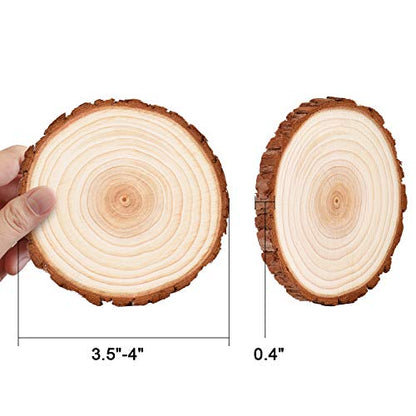 LESUMI Unfinished Natural Wood Slices with Bark - 20 Pcs 3.5-4 inch Wood Craft kit, DIY Kids Arts and Crafts Coasters Christmas Ornaments Rustic - WoodArtSupply