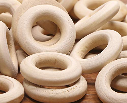 PENTA ANGEL 50PCS 25mm/1" Natural Unfinished Wood Rings Circle Wood Pendant Connectors for DIY Projects Jewelry and Craft Making(25mm) PENTA ANGEL