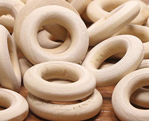 PENTA ANGEL 50PCS 25mm/1" Natural Unfinished Wood Rings Circle Wood Pendant Connectors for DIY Projects Jewelry and Craft Making(25mm)