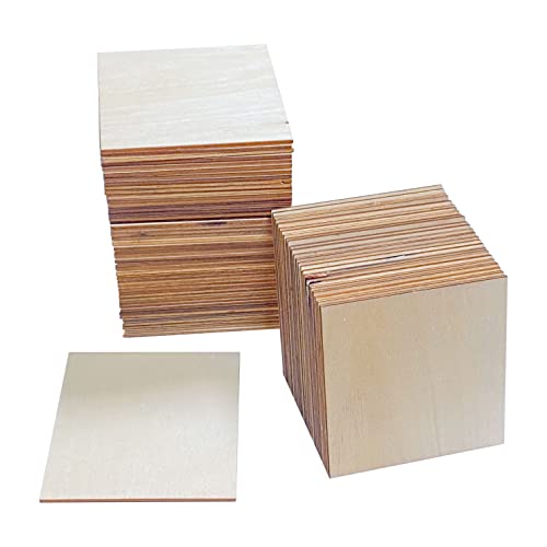 3 Inch 72 Pack Wooden Square Tiles Unfinished Wood Cutouts for Crafts Burning Painting