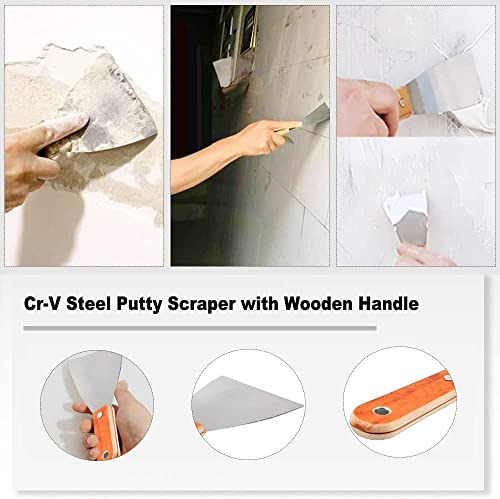 Bettomshin 1Pc Putty Knife Scrapers, 6" Carbon Steel Spackle Knife with Wooden Handle, Putty Knife Tool Set, Wallpaper Scraper, for Drywall Bettomshin