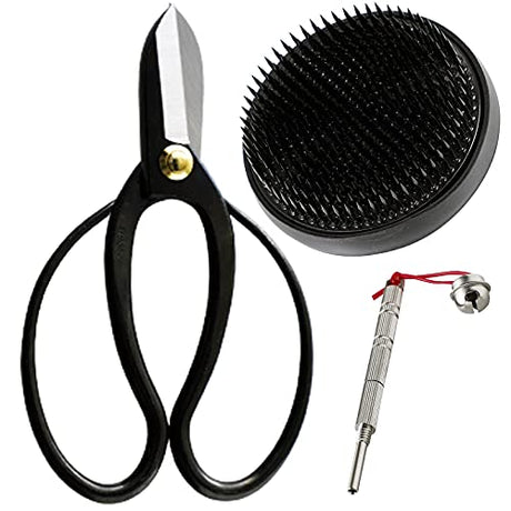 Wazakura Made in Japan Ikebana for Beginners Tool Kit. Koryu Scissors, Black Kenzan Flower Holder, Cleaner. Floral Arrangement Set, Florist Shears & Wazakura