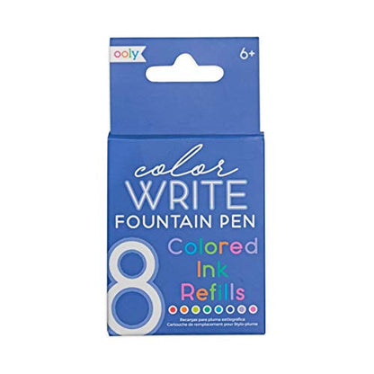 OOLY, Color Write, Fountain Pens Colored Ink Refills, Set of 8, Ooly Fountain Pen Refill Pack, Set of 8 Premium Colors, Great Cartridges for Writing,