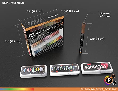 36 Acrylic Paint Pens Skin and Natural Earth Tone Marker Set For Rock Painting, Canvas, Mugs, Glass, Plastic, Wood, Metal, Fabric, Scrapbooking, Most TOOLI-ART