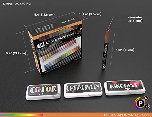 36 Acrylic Paint Pens Skin and Natural Earth Tone Marker Set For Rock Painting, Canvas, Mugs, Glass, Plastic, Wood, Metal, Fabric, Scrapbooking, Most