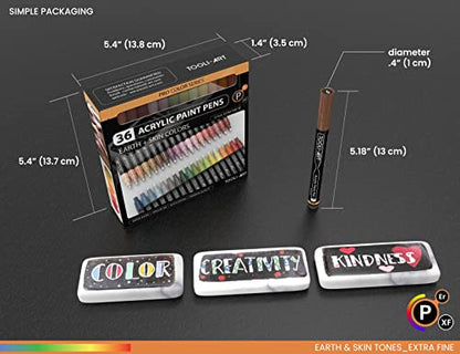 36 Acrylic Paint Pens Skin and Natural Earth Tone Marker Set For Rock Painting, Canvas, Mugs, Glass, Plastic, Wood, Metal, Fabric, Scrapbooking, Most